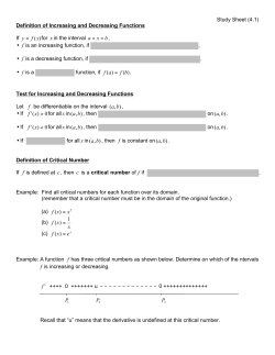 Study Sheet (4.1) Definition of Increasing and Decreasing Functions