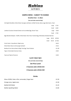 SAMPLE MENU &ndash; SUBJECT TO CHANGE Lunch 12pm
