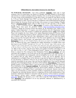 Official Rules for Aion Update Giveaway for Aion Players NO