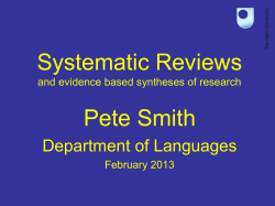 Systematic Reviews and evidence informed decision making