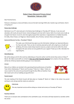 Robert Owen Memorial Primary School Newsletter: February 2016