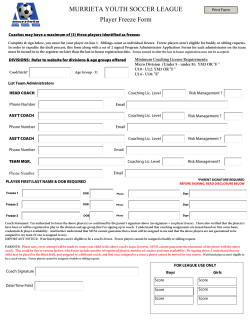 MURRIETA YOUTH SOCCER LEAGUE Player Freeze Form