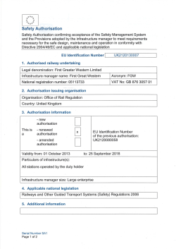 First Greater Western Ltd Safety Authorisation