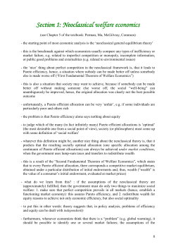 Section 1: Neoclassical welfare economics Neoclassical welfare