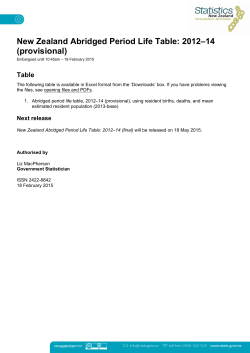 New Zealand Abridged Period Life Table: 2012&ndash;14 (provisional)
