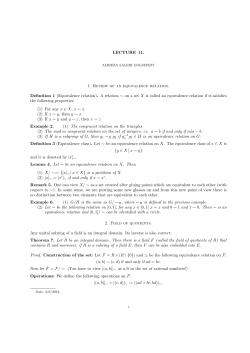 LECTURE 11. 1. Review of an equivalence relation