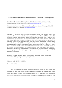 A Critical Reflection on Irish Industrial Policy: A Strategic Choice