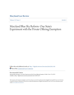 Maryland Blue Sky Reform: One State`s Experiment with the Private