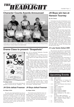 Upcoming Events JH Boys win two at Hanson Tourney Character