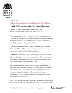 Calling Young Singers, String Players and Brass Players TAKE FIVE