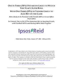 ONE IN THREE (34%) ONTARIANS LIKELY TO WATCH THIS