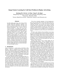Image Feature Learning for Cold Start Problem in Display Advertising