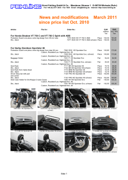 News and modifications since price list Oct. 2010 March