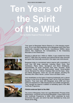 Field News August 2016 - Bergplaas Nature Reserve