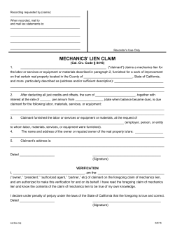 Claim of Mechanics Lien