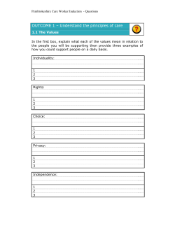OUTCOME 1 &ndash; Understand the principles of care