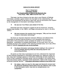 Executive Book Report: Paul A Strassmann`s In formation PayOff