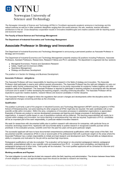 NTNU Strategy and Innovation position - ie