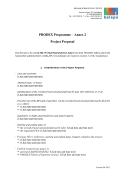 PRODEX Programme &ndash; Annex 2 Project Proposal This file has to be