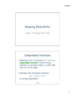 Mapping Reducibility Computable functions
