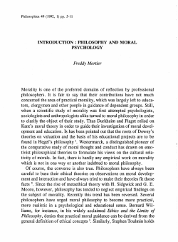 INTRODUCTION : PIDLOSOPHY AND MORAL PSYCHOLOGY
