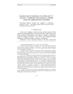 Major League Baseball Players Ass`n v. Garvey Narrows the Judicial