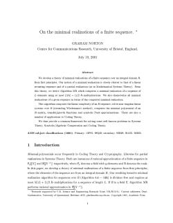 On the minimal realizations of a finite sequence. * GRAHAM