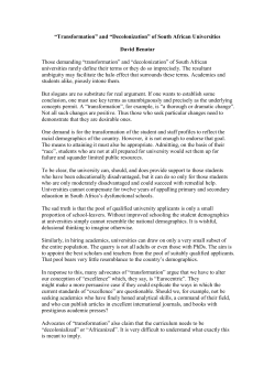 and &ldquo;Decolonization&rdquo; of South African Universities