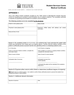 Student Services Centre Medical Certificate APPENDIX 1