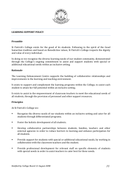 LEARNING SUPPORT POLICY Preamble St Patrick`s College exists