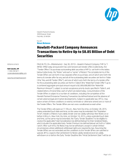 Tender offer to purchase outstanding debt securities