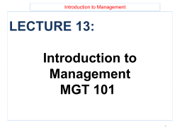 LECTURE 13: Introduction to Management MGT 101