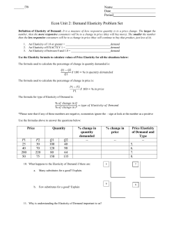 Econ -Unit 2 Demand Elasticity Problem Set