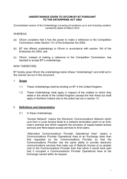 UNDERTAKINGS GIVEN TO OFCOM BY BT PURSUANT