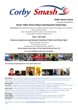 Table Tennis Centre Easter Table Tennis Player Development