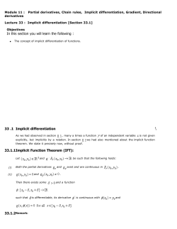 33 .1 Implicit differentiation 33.1.1Implicit Function Theorem (IFT): In