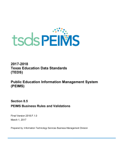 Section 8.5 &ndash; PEIMS Business Rules and Validations