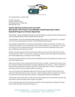 MO Coaches` Hall of Famer Terry Hollander named Head Coach of