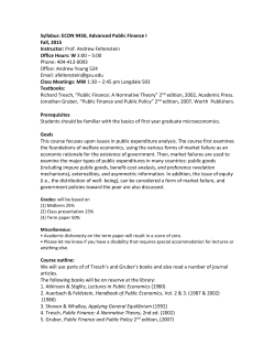 Syllabus: ECON 9450, Advanced Public Finance I Fall, 2015 Instructor