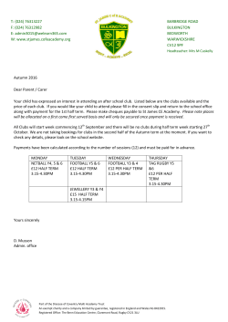 Autumn 2016 Dear Parent / Carer Your child has expressed an