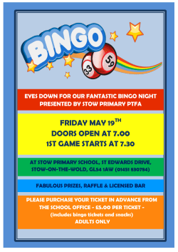 FRIDAY MAY 19 DOORS OPEN AT 7.00 1ST GAME STARTS AT 7.30