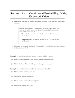 Section 11.4: Conditional Probability, Odds, Expected Value