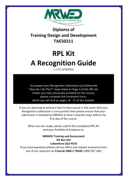 Diploma of TAA RPL Evidence Guide