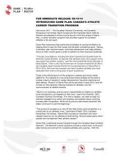 Game Plan Press Release - Canadian Sport Institute Ontario