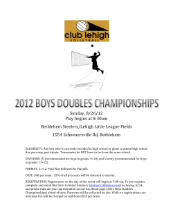Sunday, 8/26/12 Play begins at 8:30am Bethlehem Steelers/Lehigh