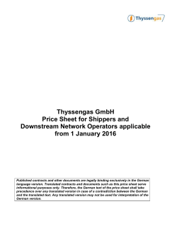 Thyssengas GmbH Price Sheet for Shippers and Downstream