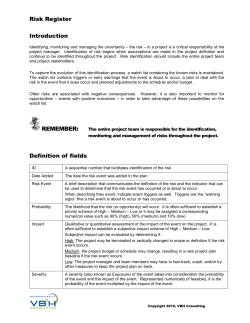 Risk Register - VBH Consulting