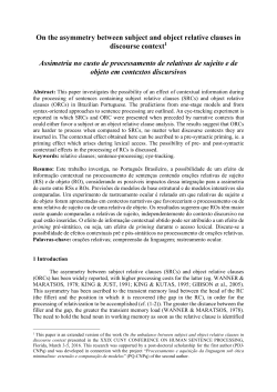 Assimetria no custo de processamento de relativas de sujeito e de
