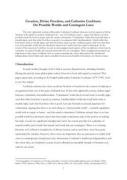 Creation, Divine Freedom, and Catharine Cockburn: On Possible