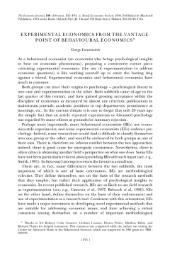 Experimental Economics From the Vantage‐point of Behavioural